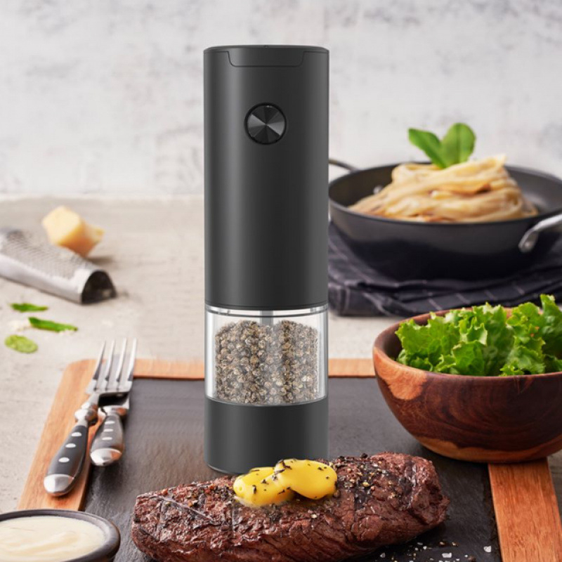 Elektrinis pipirų malūnėlis iš nerūdijančio plieno, šviežiai malti pipirai, rankinis pipiras, jūros druska, automatinis juodųjų pipirų malimas namams ir virtuvei