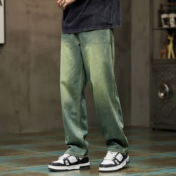 Tavaszi és őszi új farmernadrág Férfi Four Seasons laza, mindenhez illő egyenes szárú nadrág Koreai stílusú divatos, magas derekú férfi overall