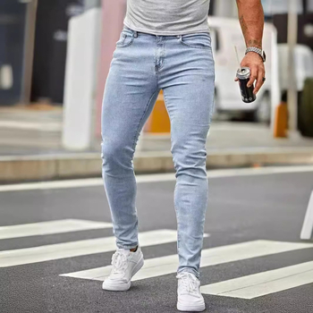 Férfi farmernadrág, szűk szabású, európai stílusú, divatos, rugalmas nadrág