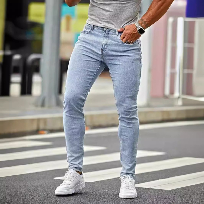 Férfi farmernadrág, szűk szabású, európai stílusú, divatos, rugalmas nadrág