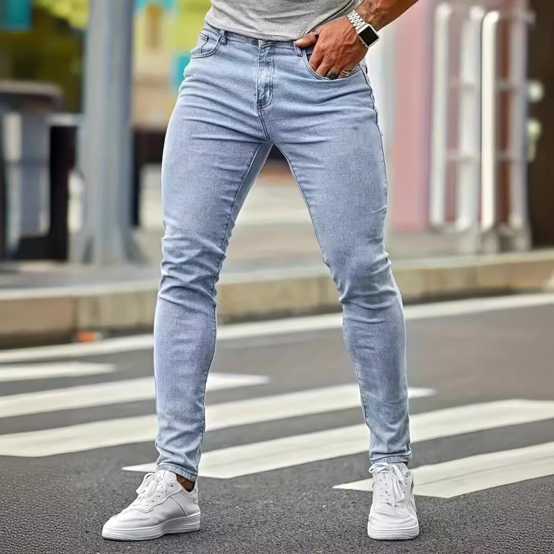 Férfi farmernadrág, szűk szabású, európai stílusú, divatos, rugalmas nadrág