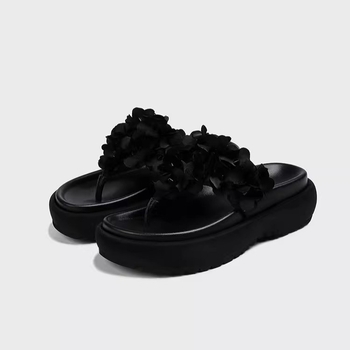 2025 Új Stílusú, Virágmintás, Vastag Talpú, Éksarkú Papucs, Divatos, Kerek Orrú, Masni Csomós, Egysoros, Kívüli Ruházat, Női Papucsok