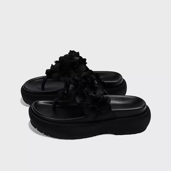 2025 Új Stílusú, Virágmintás, Vastag Talpú, Éksarkú Papucs, Divatos, Kerek Orrú, Masni Csomós, Egysoros, Kívüli Ruházat, Női Papucsok