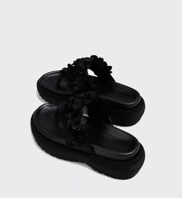 2025 Új Stílusú, Virágmintás, Vastag Talpú, Éksarkú Papucs, Divatos, Kerek Orrú, Masni Csomós, Egysoros, Kívüli Ruházat, Női Papucsok