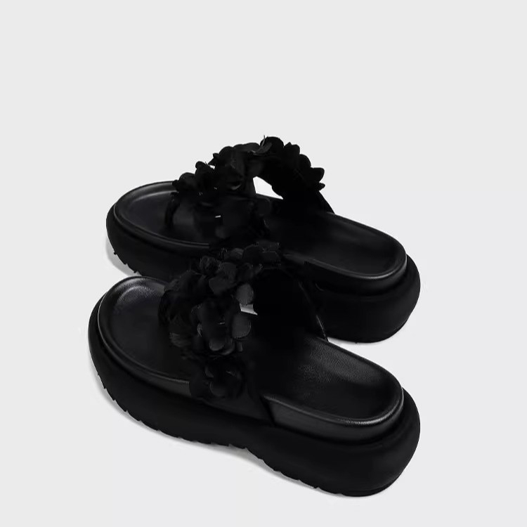 2025 Új Stílusú, Virágmintás, Vastag Talpú, Éksarkú Papucs, Divatos, Kerek Orrú, Masni Csomós, Egysoros, Kívüli Ruházat, Női Papucsok