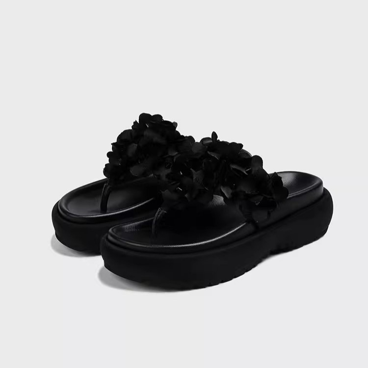 2025 Új Stílusú, Virágmintás, Vastag Talpú, Éksarkú Papucs, Divatos, Kerek Orrú, Masni Csomós, Egysoros, Kívüli Ruházat, Női Papucsok