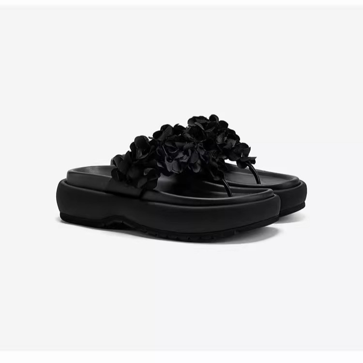 2025 Új Stílusú, Virágmintás, Vastag Talpú, Éksarkú Papucs, Divatos, Kerek Orrú, Masni Csomós, Egysoros, Kívüli Ruházat, Női Papucsok