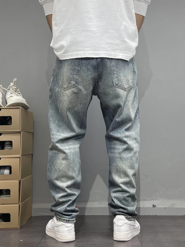 Mosott Vintage Kopott Graffiti Nyomtatású Férfi Farmer, Fényes, Szűkülő, Egyenes Hosszú Nadrág, Főutcai, Menő, Trendi