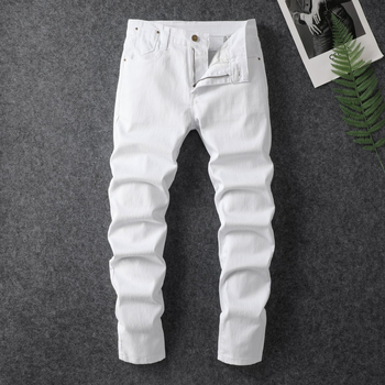 Tavaszi új divatos, egyszínű farmernadrág férfiaknak, trendi márka, friss stílusú ifjúsági rugalmas, egyenes, hosszú nadrág férfiaknak