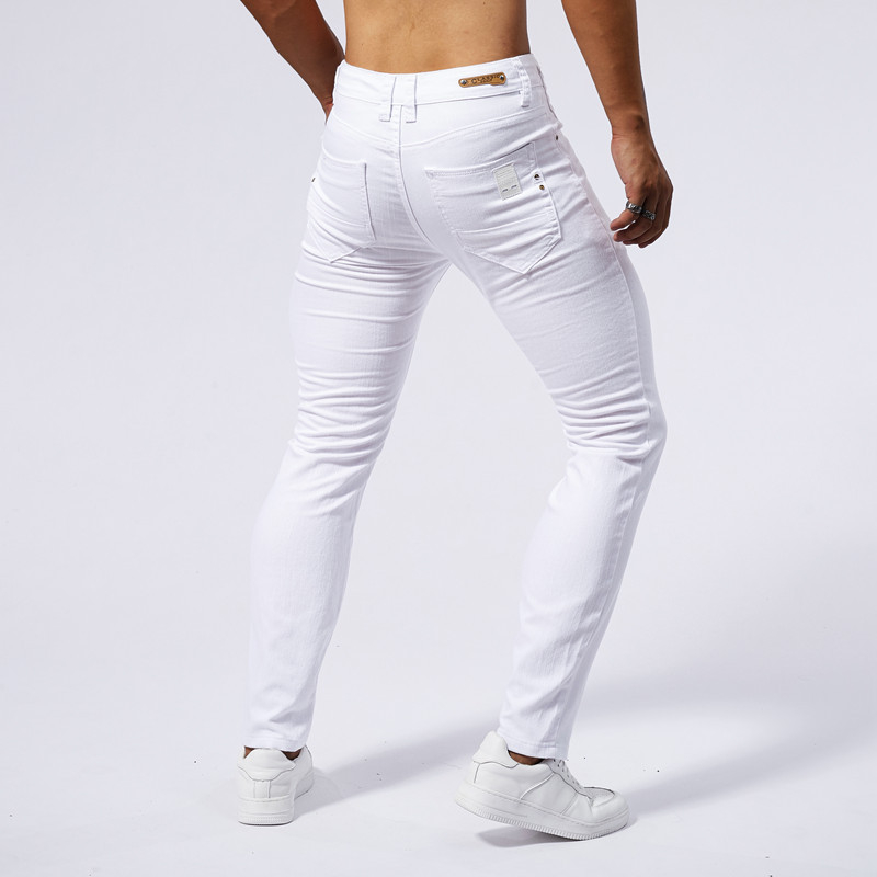 Tavaszi új divatos, egyszínű farmernadrág férfiaknak, trendi márka, friss stílusú ifjúsági rugalmas, egyenes, hosszú nadrág férfiaknak