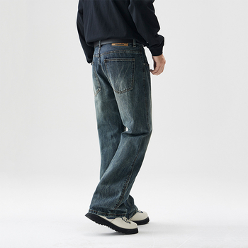 Amerikai stílusú High Street farmer, férfi retró, bő, széles szárú, ruffian, jóképű, lezser, mikroszarvas, hosszú nadrág, férfi hangulatos stílus, férfi ruházat