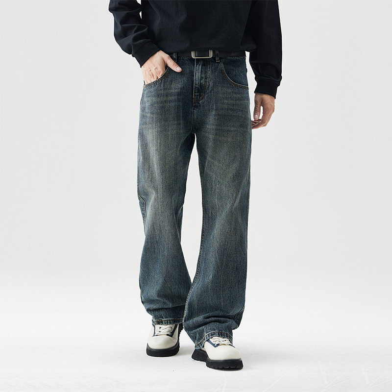 Amerikai stílusú High Street farmer, férfi retró, bő, széles szárú, ruffian, jóképű, lezser, mikroszarvas, hosszú nadrág, férfi hangulatos stílus, férfi ruházat