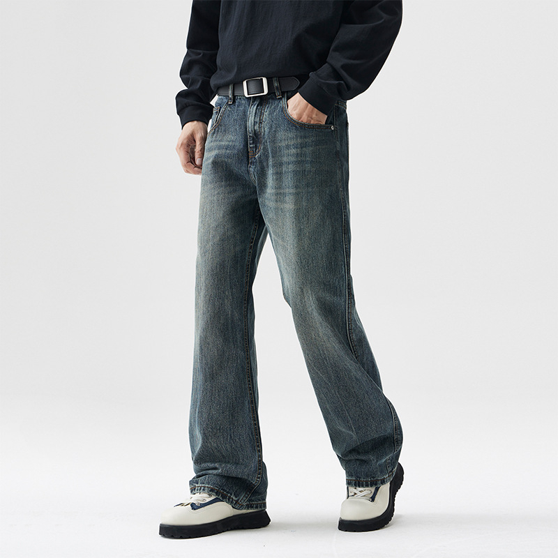 Amerikai stílusú High Street farmer, férfi retró, bő, széles szárú, ruffian, jóképű, lezser, mikroszarvas, hosszú nadrág, férfi hangulatos stílus, férfi ruházat