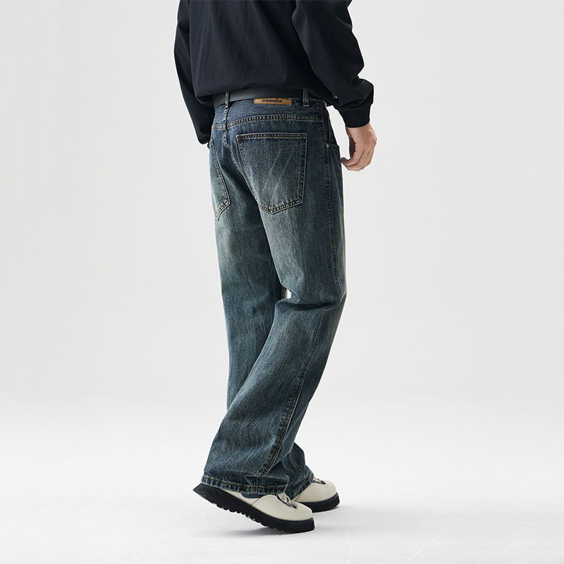 Amerikai stílusú High Street farmer, férfi retró, bő, széles szárú, ruffian, jóképű, lezser, mikroszarvas, hosszú nadrág, férfi hangulatos stílus, férfi ruházat