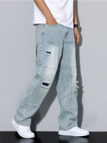 Amerikai stílusú retró szerszámos farmer férfi őszi mosott főutcai egyenes szabású laza új férfi nadrág