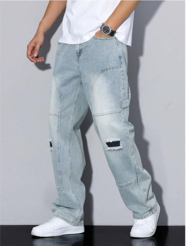 Amerikai stílusú retró szerszámos farmer férfi őszi mosott főutcai egyenes szabású laza új férfi nadrág