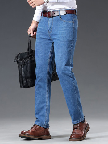 Nyári férfi farmer, vékony, egyenes szabású, hosszú nadrág, üzleti divat, sokoldalú, nyári, divatos, laza farmer