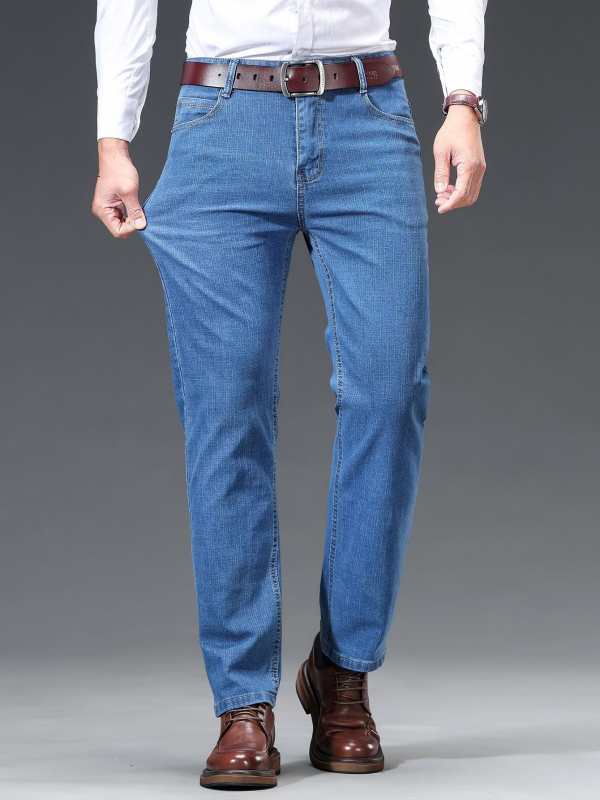 Nyári férfi farmer, vékony, egyenes szabású, hosszú nadrág, üzleti divat, sokoldalú, nyári, divatos, laza farmer