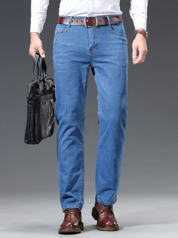 Nyári férfi farmer, vékony, egyenes szabású, hosszú nadrág, üzleti divat, sokoldalú, nyári, divatos, laza farmer