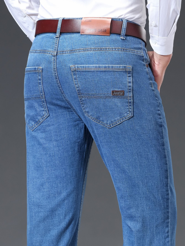 Nyári férfi farmer, vékony, egyenes szabású, hosszú nadrág, üzleti divat, sokoldalú, nyári, divatos, laza farmer