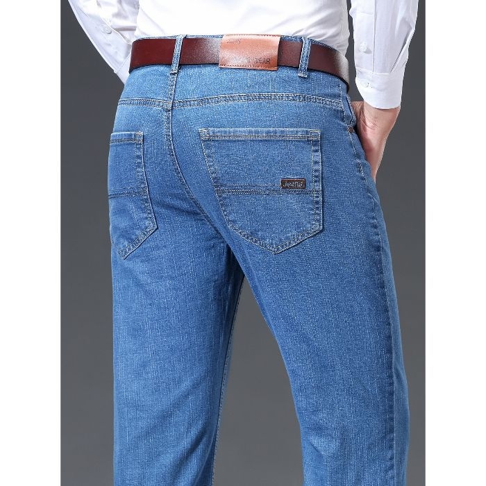 Nyári férfi farmer, vékony, egyenes szabású, hosszú nadrág, üzleti divat, sokoldalú, nyári, divatos, laza farmer