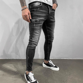 Főutcai divatos márkájú fekete karcsúsított, rugalmas, lezser, rugalmas férfi farmernadrág