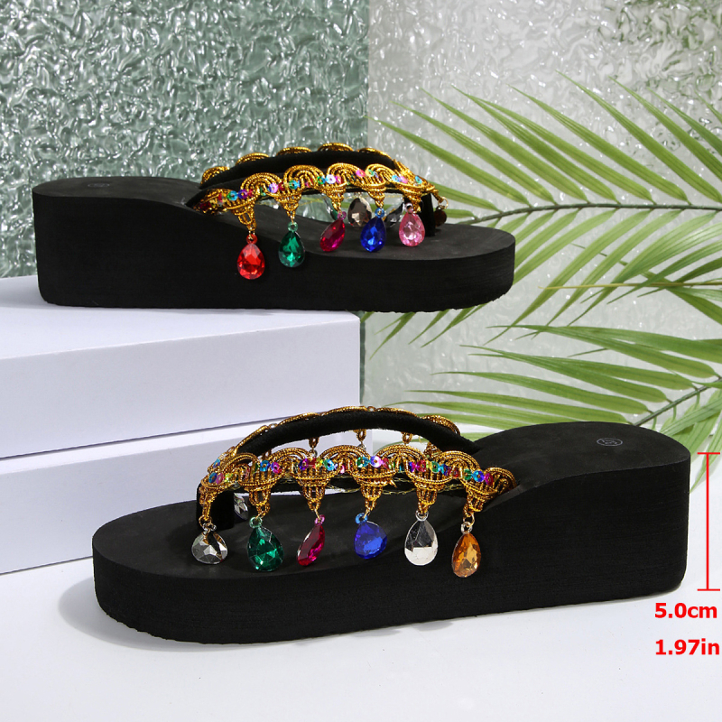 Külkereskedelmi 2025 új nyári papucsok, éksarkú, strasszos, flitteres, fonott papucsok, vastag talpú szandálok nőknek, nagykereskedelem