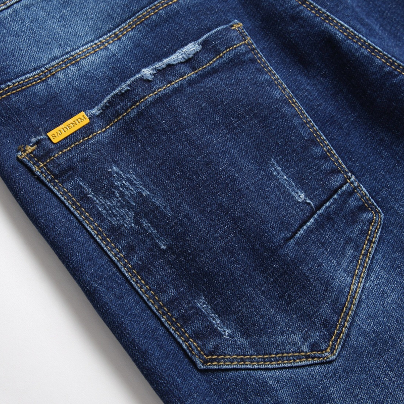 Νέο ανδρικό καλοκαιρινό μπλε τζιν παντελόνι με μικροελαστική γραμμή και μεσαία μέση για άνδρες, 2021, με στάμπα σε μπλε χρώμα.