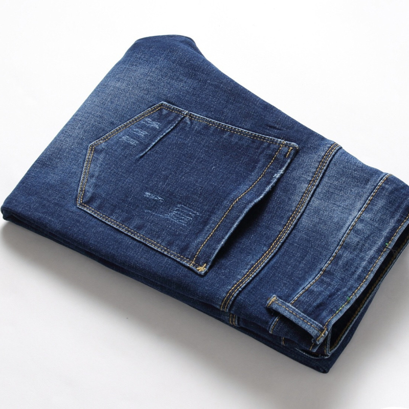 Νέο ανδρικό καλοκαιρινό μπλε τζιν παντελόνι με μικροελαστική γραμμή και μεσαία μέση για άνδρες, 2021, με στάμπα σε μπλε χρώμα.