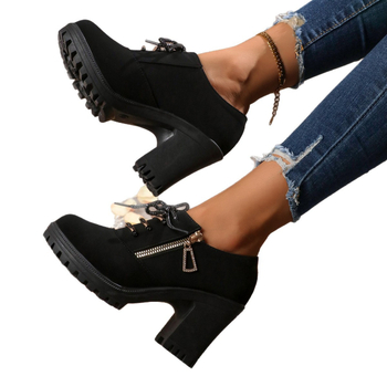 Παπούτσια για μαμάδες με μεσαίο τακούνι, Νέα ευρωπαϊκά και αμερικανικά μονόπλατα, γυναικεία ψηλοτάκουνα, πλαϊνά φερμουάρ, χοντρό τακούνι, ρετρό, ευέλικτα, στρογγυλά δάχτυλα, γυναικεία χονδρικής