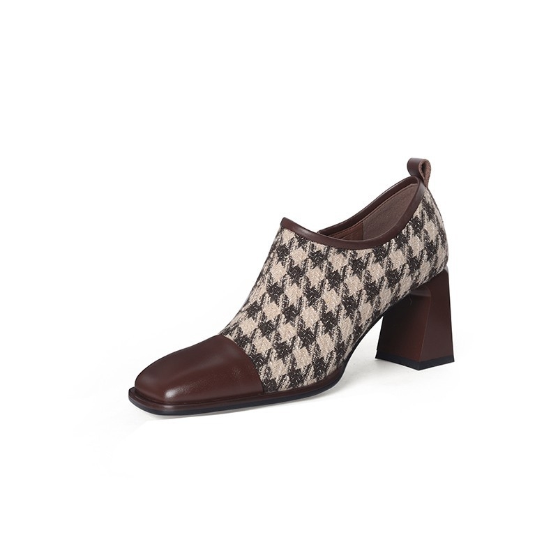 Pantofi cu toc gros, stil retro, pentru femei, toc înalt, cu design de nișă, cusături, stil houndstooth, toc uniform, toc înalt