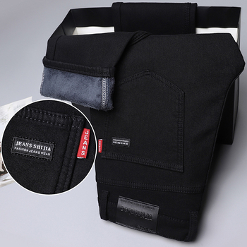 Őszi és téli farmer, férfi tiszta fekete polár bélésű, vastag, meleg Joker lezser nadrág, férfi nagykereskedelem, Guangzhou Xintang