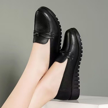 Παπούτσια Μητέρας Άνοιξη και Καλοκαίρι Δερμάτινα Παπούτσια με Γνήσιο Μαλακό Δέρμα, Αντιολισθητική Σόλα, Μονά Παπούτσια Μέσης Ηλικίας και Ηλικιωμένων, Επίπεδη Σόλα, Άνετα για Εργασία