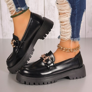 Plus Size Brit Stílusú Vastag Talpú Női Papucscipő 2025 Új Fekete Kerek Orrú Francia Kis Bőr Cipő Trendi