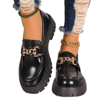 Plus Size Brit Stílusú Vastag Talpú Női Papucscipő 2025 Új Fekete Kerek Orrú Francia Kis Bőr Cipő Trendi