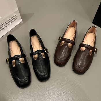 Γυναικεία ρετρό μοκασίνια άνοιξη-καλοκαίρι 2024, νέα slip-on φλατ παπούτσια μονής στρώσης με απαλό πάτο, γαλλικά δερμάτινα παπούτσια Mary Jane