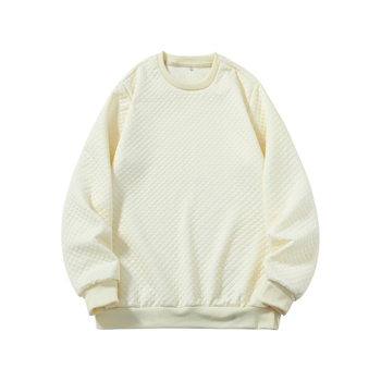Мъжки есенен пуловер с кръгло деколте, кариран, едноцветен, широк, универсален, с дълъг ръкав, цвят почти бял