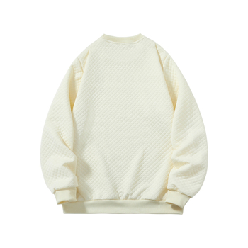 Мъжки есенен пуловер с кръгло деколте, кариран, едноцветен, широк, универсален, с дълъг ръкав, цвят почти бял