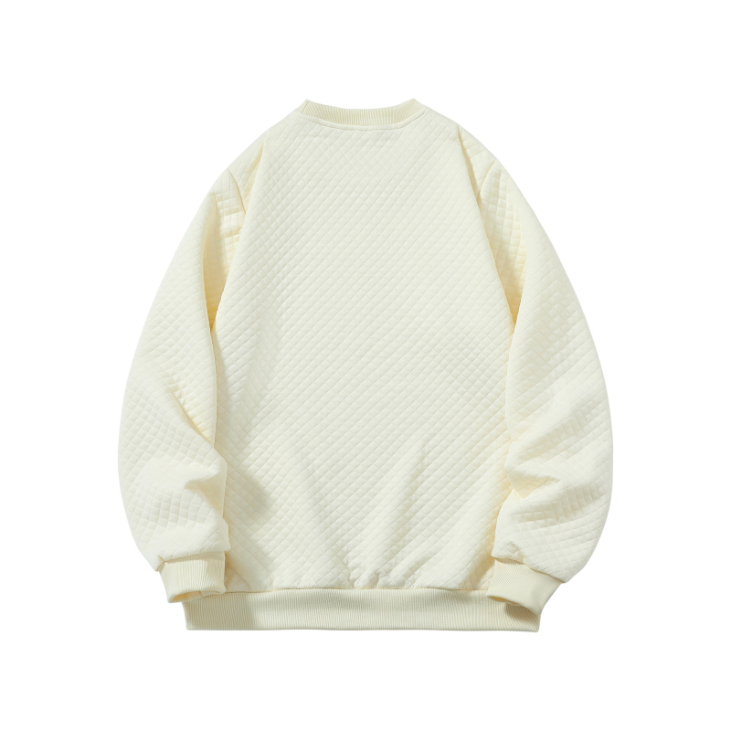 Férfi Határokon Átnyúló Őszi Kerek Nyakú Kockás Pulóver, Egyszínű, Laza, Sokoldalú, Hosszú Ujjú Felső, Törtfehér