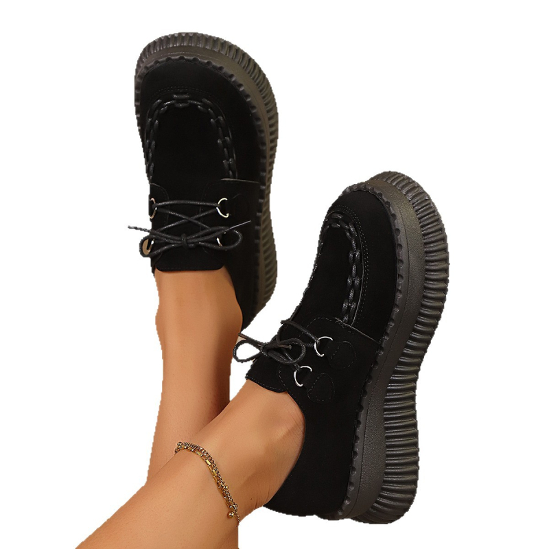 2025 őszi új, nagy méretű, platformos, mokaszinos, női, brit stílusú, elöl fűzős, vastag talpú, kerek orrú, határokon átnyúló retró cipők