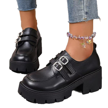 Didelių dydžių maži odiniai bateliai moterims, britiško stiliaus 2025 m. pavasario ir vasaros nauji bateliai, derantys sijonai, mokasinai storapadžiais bateliais