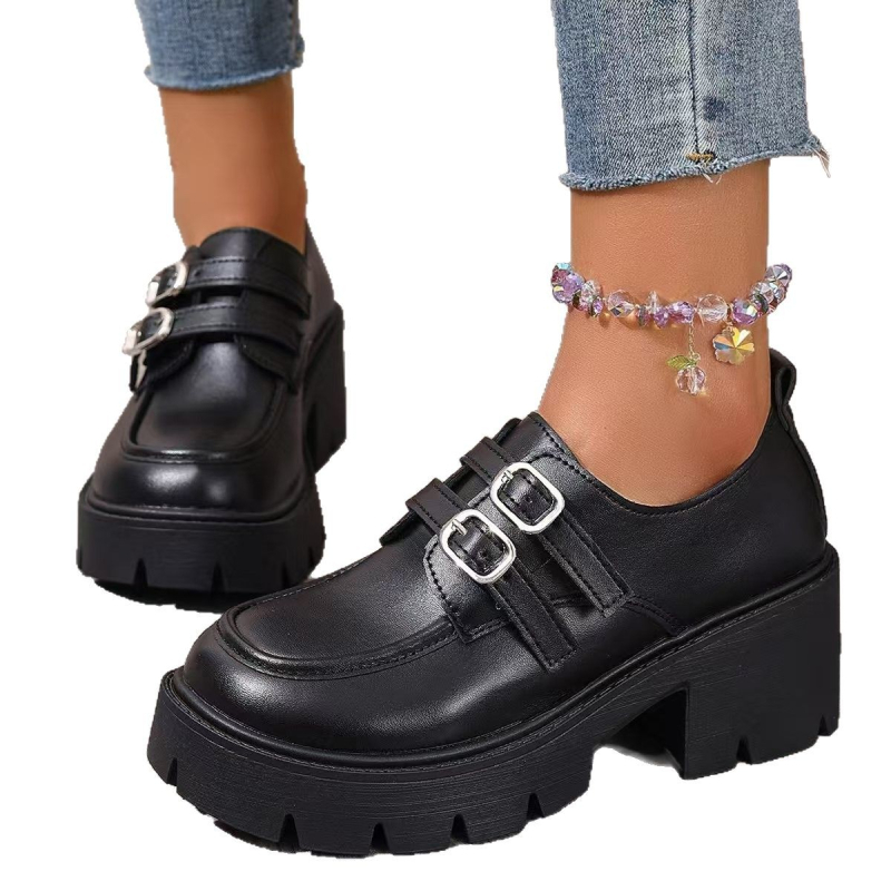 Didelių dydžių maži odiniai bateliai moterims, britiško stiliaus 2025 m. pavasario ir vasaros nauji bateliai, derantys sijonai, mokasinai storapadžiais bateliais