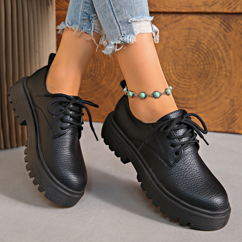 Határokon átnyúló új női brit stílusú vastag sarkú, kis bőrcipő nőknek, tavaszi vastag talpú, fűzős, hétköznapi vékony cipők az Amazonon