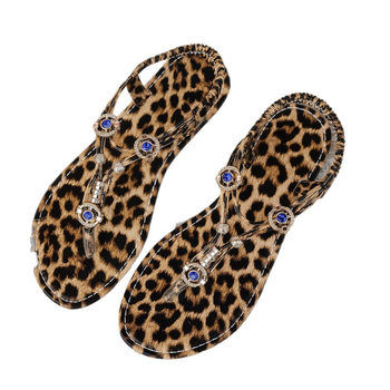 Νέα καλοκαιρινά λεοπάρ print 2025, μοντέρνα και σέξι ρωμαϊκά σανδάλια με φλατ τακούνι και στρινγκ, σαγιονάρες διακοπών