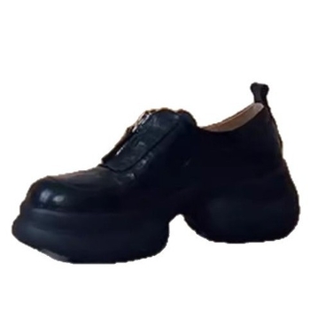 Έκδοση από δέρμα προβάτου ~ χοντρό πάτο με ενισχυμένο πάτο με πλατφόρμα, γυναικεία μοκασίνια με στρογγυλό κεφάλι και ρετρό μικρά δερμάτινα παπούτσια, all-match μονόστρωμα