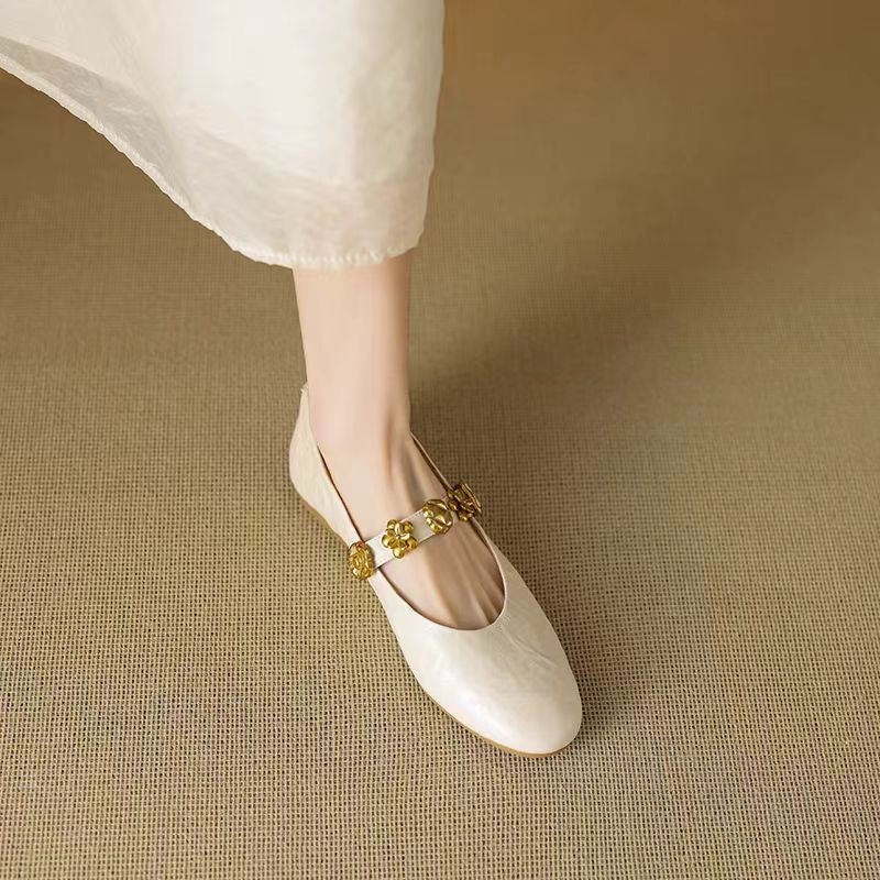 ~ Prancūziški metalinės sagties plokščiakulniai bateliai moterims, negilūs baleto bateliai su sijonu, Mary Jane bateliai