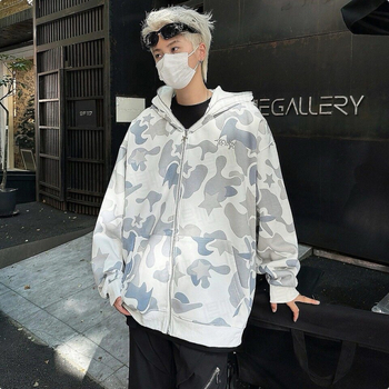 Модерен американски ретро камуфлажен пуловер с двойна шапка, мъжки пролетно-есенен широк кардиган с качулка, бродирано яке