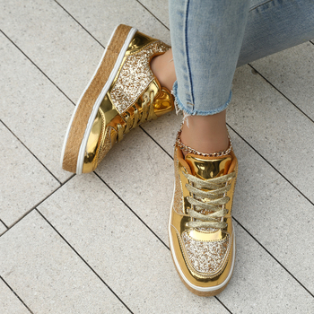 Moteriški laisvalaikio stiliaus madingi sportiniai bateliai su virve ir deimantais