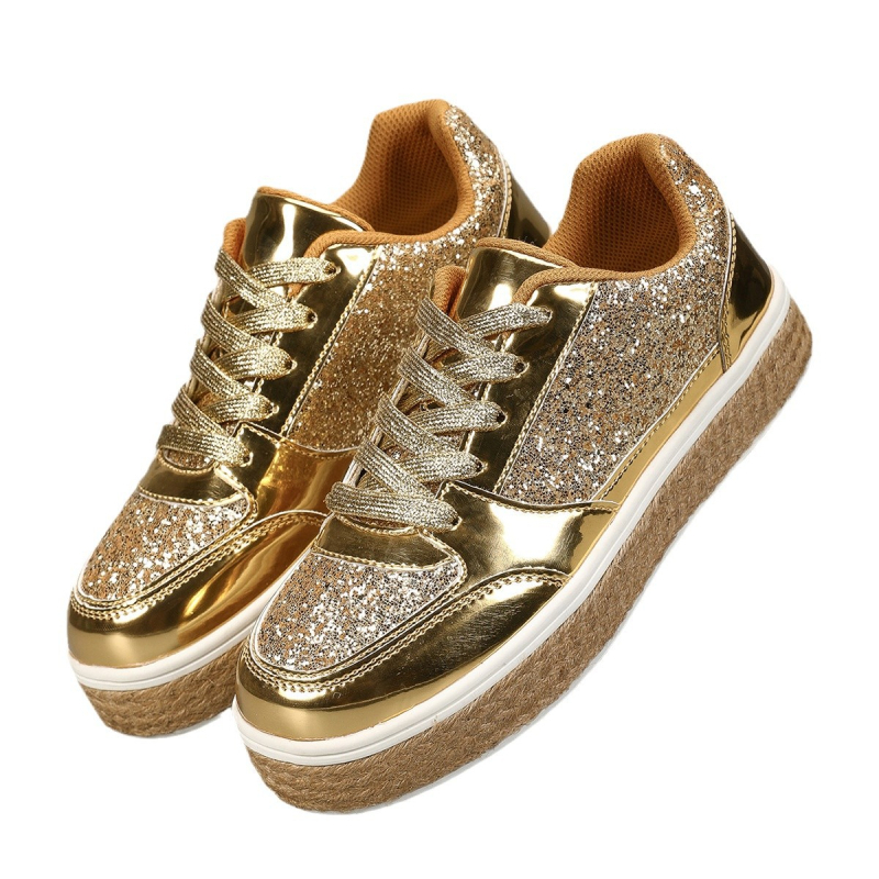 Moteriški laisvalaikio stiliaus madingi sportiniai bateliai su virve ir deimantais