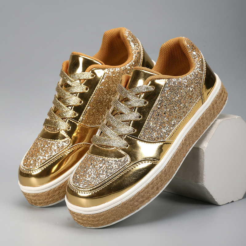 Moteriški laisvalaikio stiliaus madingi sportiniai bateliai su virve ir deimantais